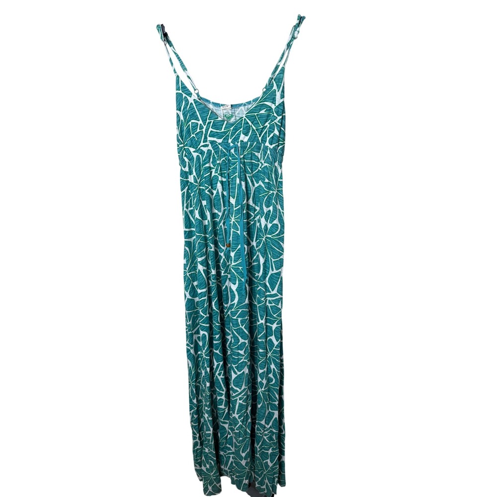 Roxy Women Teal White Tropical Leaf Print Maxi Dress Adjustable Straps Size‎ S